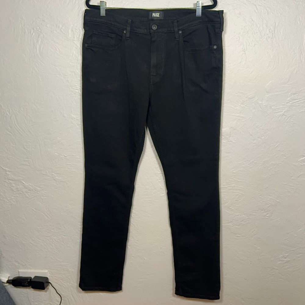 PAIGE Federal Slim Straight Fit Jeans Denim Black Shadow Men's 38 x 32 Stretch